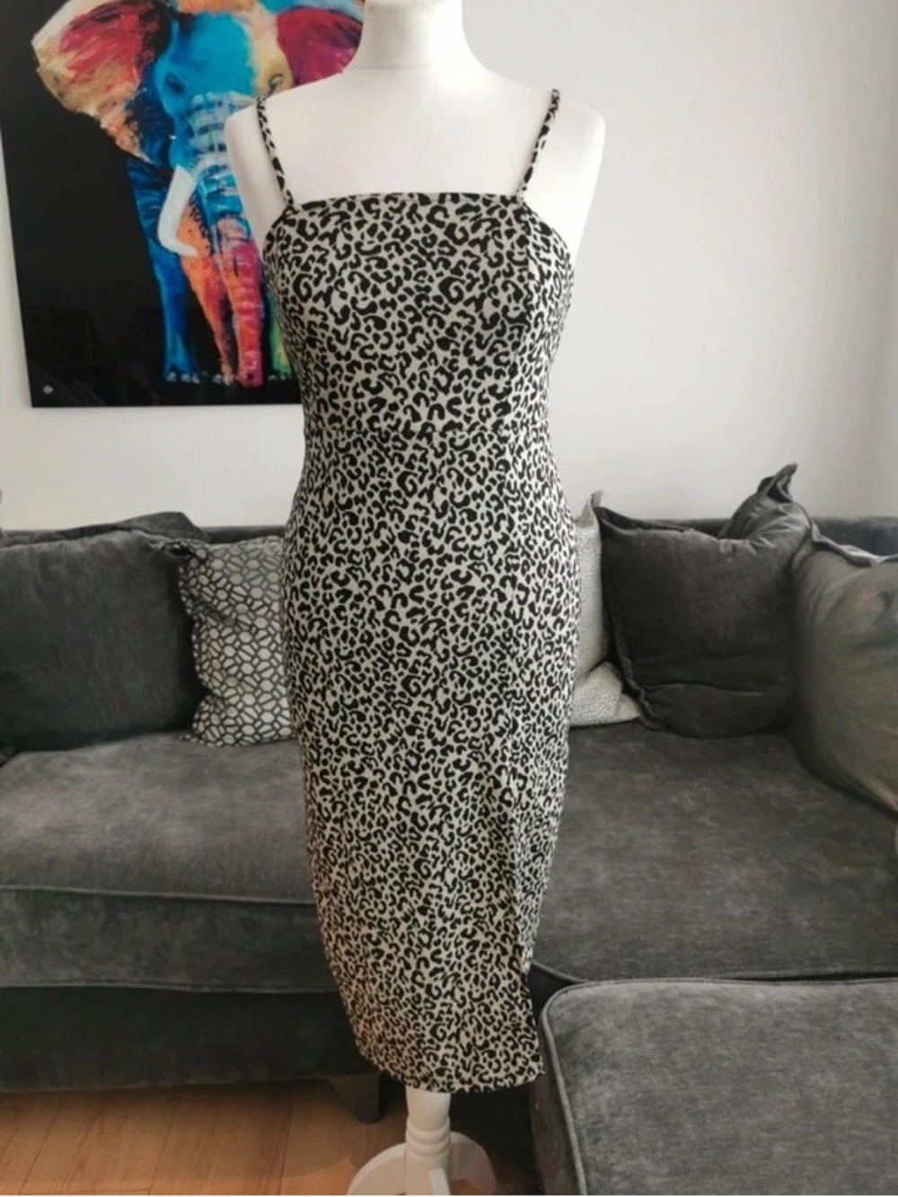 Leopard Print Black & White Spaghetti Strap Maxi Dress